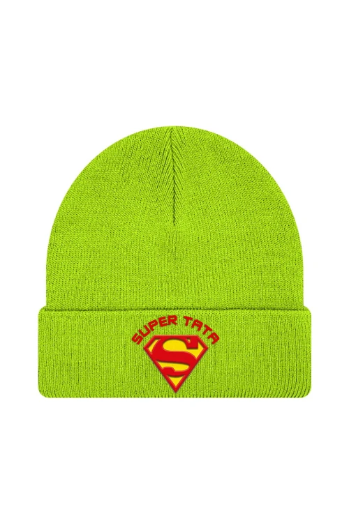Czapka zimowa Supermana - Super Tata - limonka