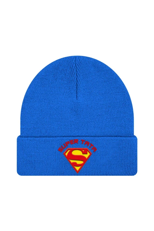 Czapka zimowa Supermana - Super Tata - niebieska