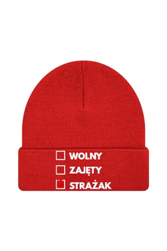 Czapka zimowa Wolny zajęty strażak - czerwona