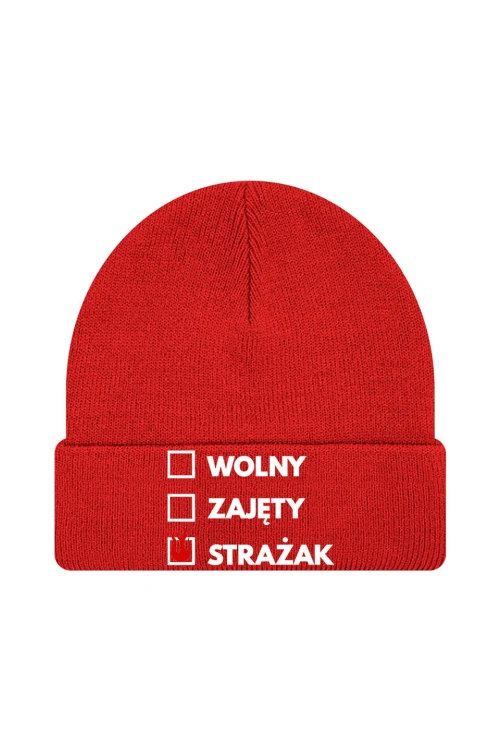 Czapka zimowa Wolny zajęty strażak - czerwona
