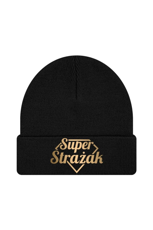 Czapka zimowa Super strażak złoty - czarna