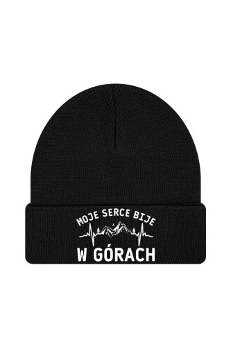Czapka zimowa Moje serce bije w górach - czarna
