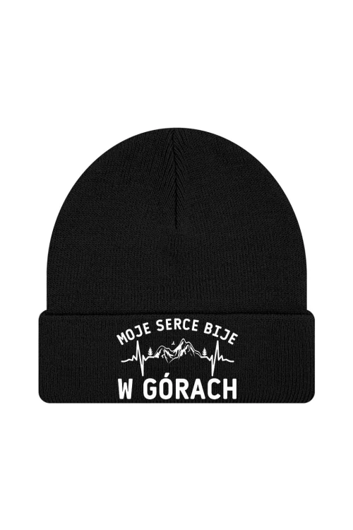 Czapka zimowa Moje serce bije w górach - czarna