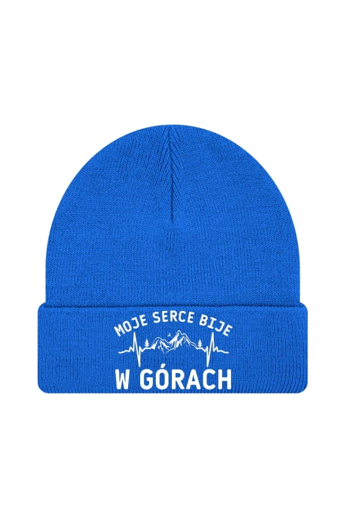 Czapka zimowa Moje serce bije w górach - niebieska