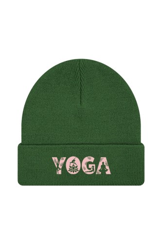Czapka zimowa Yoga Napis - ciemnozielona
