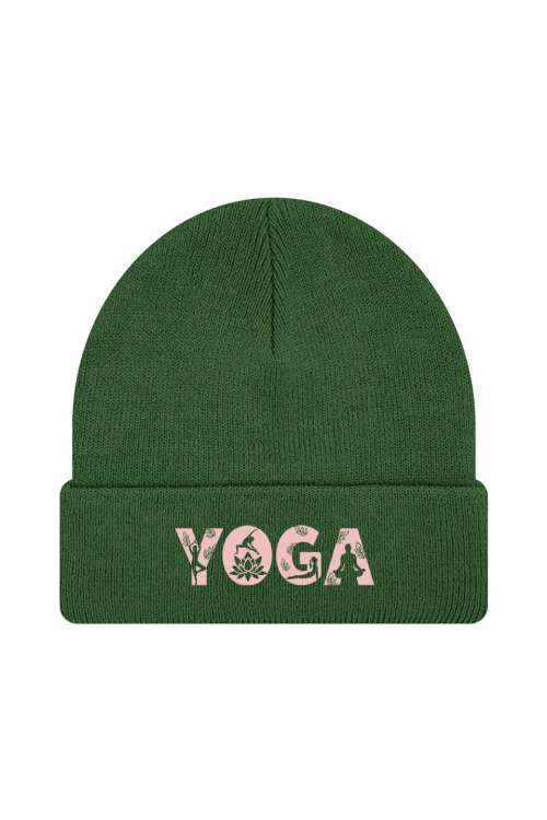 Czapka zimowa Yoga Napis - ciemnozielona