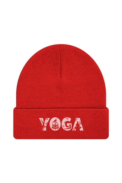 Czapka zimowa Yoga Napis - czerwona