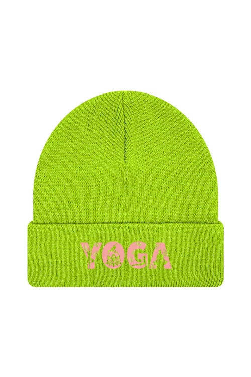 Czapka zimowa Yoga Napis - limonka
