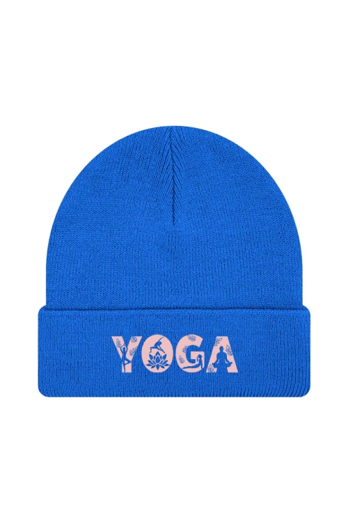 Czapka zimowa Yoga Napis - niebieska