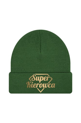 Czapka zimowa Super kierowca złoty - ciemnozielona
