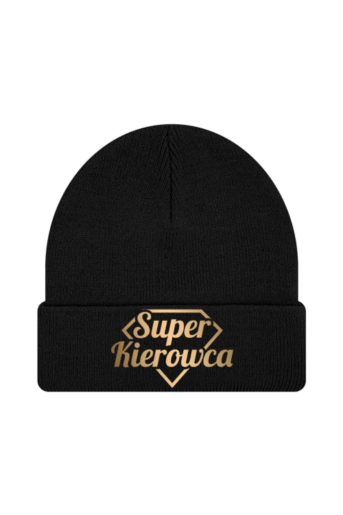 Czapka zimowa Super kierowca złoty - czarna