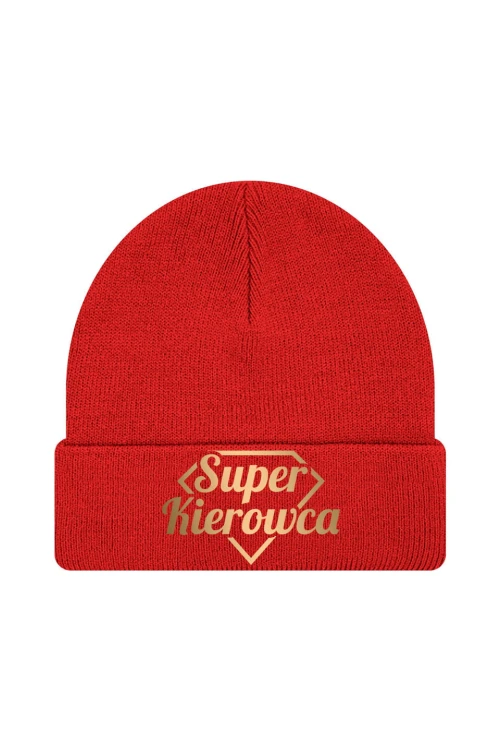 Czapka zimowa Super kierowca złoty - czerwona