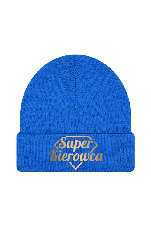 Czapka zimowa Super kierowca złoty - niebieska