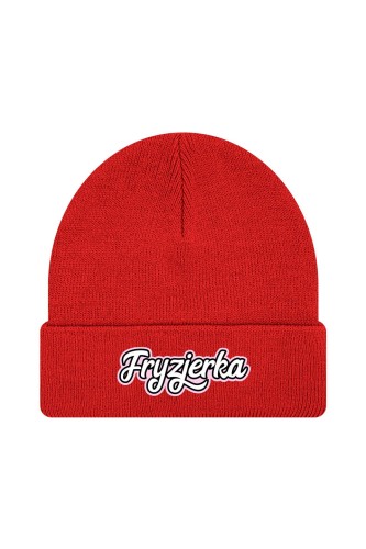 Czapka zimowa Fryzjerka napis - czerwona