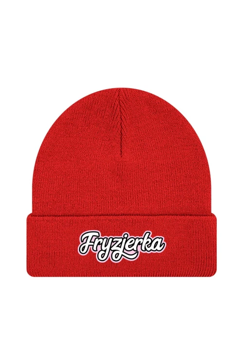 Czapka zimowa Fryzjerka napis - czerwona