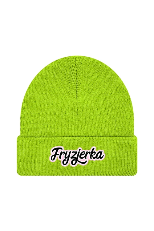 Czapka zimowa Fryzjerka napis - limonka