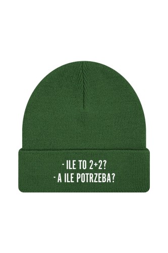 Czapka zimowa Ile to 2+2? A ile potrzeba? - ciemnozielona