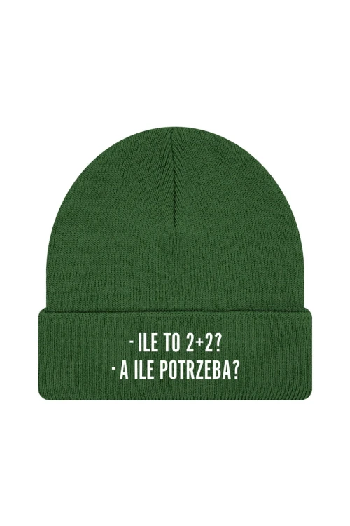Czapka zimowa Ile to 2+2? A ile potrzeba? - ciemnozielona