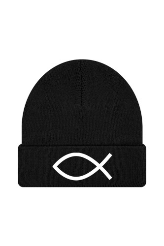 Czapka zimowa Symbol Ryby chrześcijański - czarna
