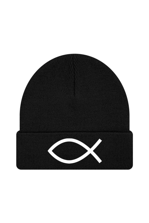Czapka zimowa Symbol Ryby chrześcijański - czarna