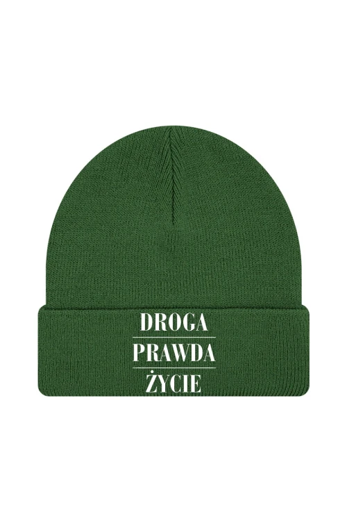 Czapka zimowa Droga prawda życie - ciemnozielona