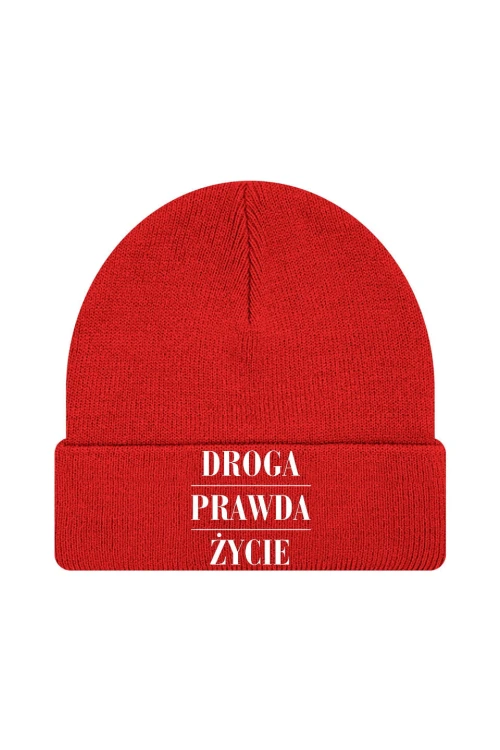 Czapka zimowa Droga prawda życie - czerwona