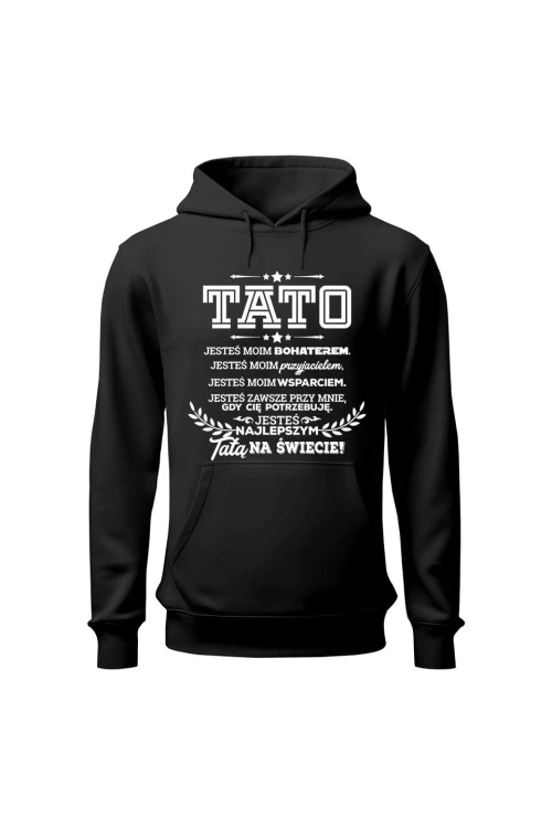 Bluza męska z kapturem Z napisem Tato jesteś moim bohaterem - czarna