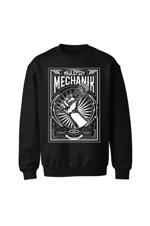 Bluza męska bez kaptura Najlepszy mechanik retro poster - czarna