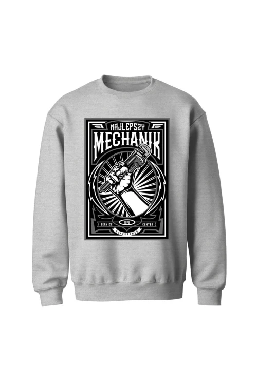 Bluza męska bez kaptura Najlepszy mechanik retro poster - szara