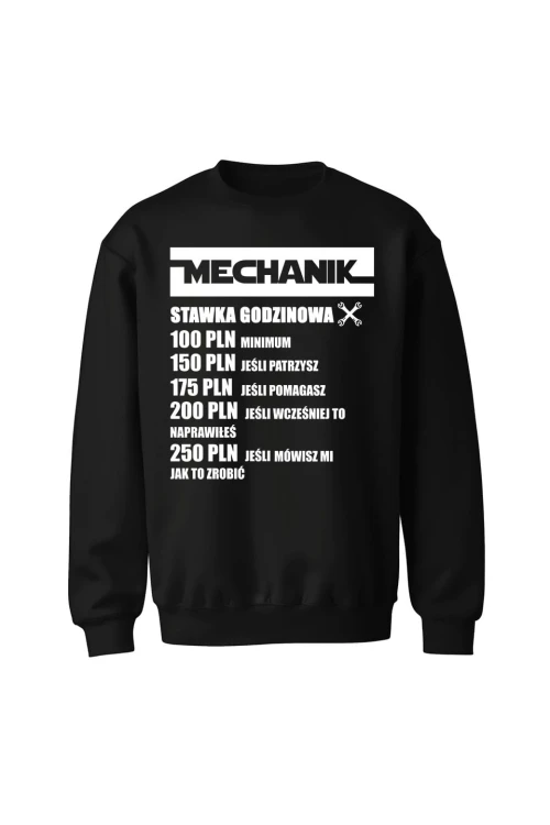 Bluza męska bez kaptura Mechanik stawka godzinowa - czarna