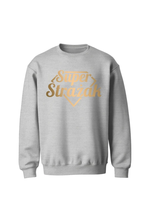Bluza męska bez kaptura Super strażak złoty - szara