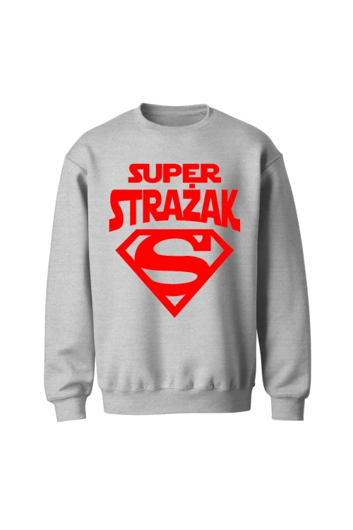 Bluza męska bez kaptura Super strażak czerwony - szara