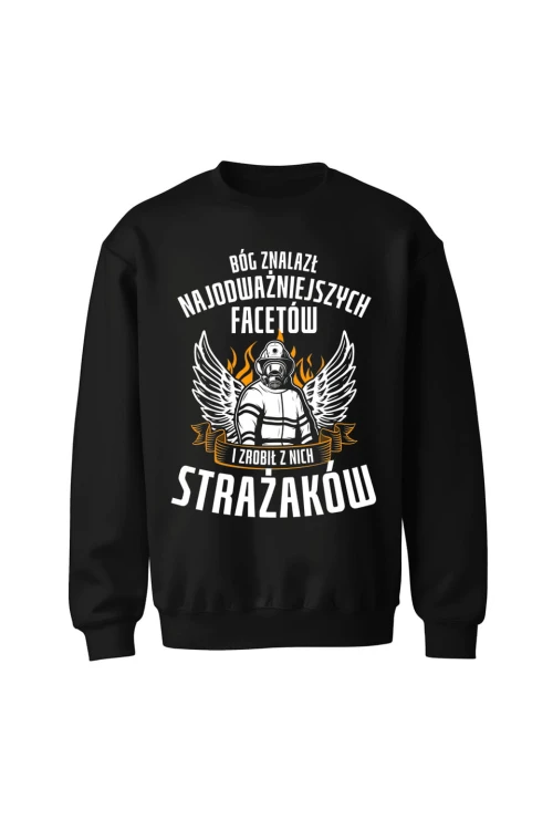 Bluza męska bez kaptura Bóg znalazł najodważniejszych facetów strażaków - czarna