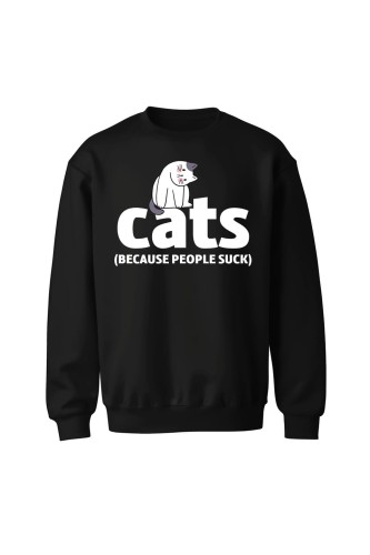 Bluza bez kaptura Cats because people sck - czarna