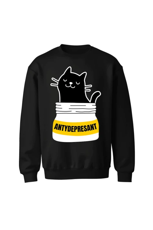 Bluza bez kaptura Koci antydepresant - czarna