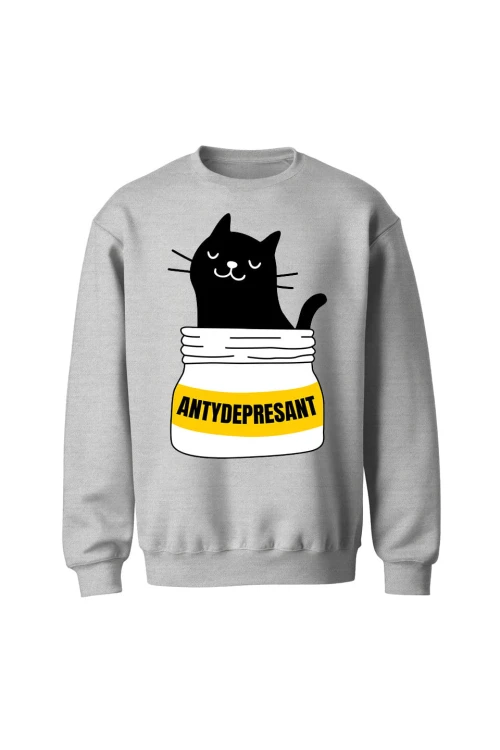 Bluza bez kaptura Koci antydepresant - szara