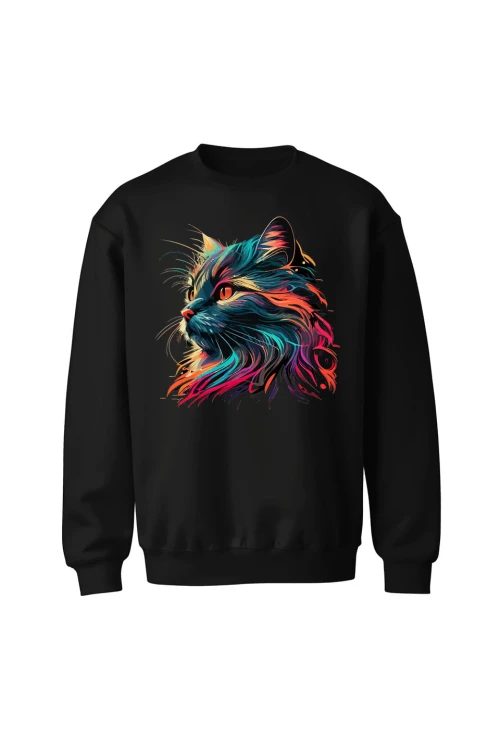 Bluza bez kaptura Majestatyczny kot - czarna