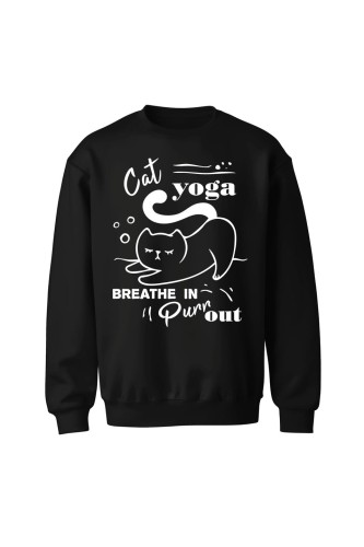 Bluza bez kaptura Cat Yoga - czarna
