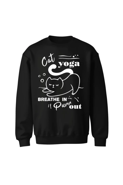 Bluza bez kaptura Cat Yoga - czarna