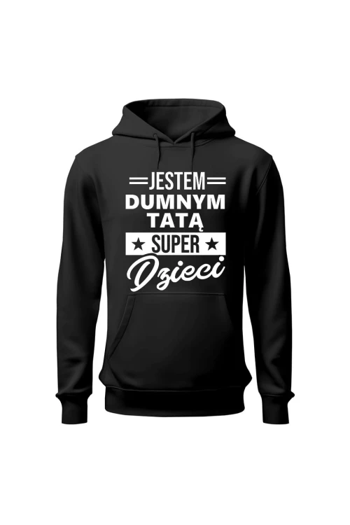 Bluza męska z kapturem Dumny Tata Super Dzieci - czarna