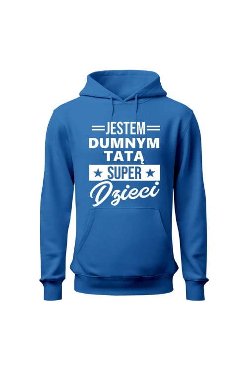 Bluza męska z kapturem Dumny Tata Super Dzieci - niebieska
