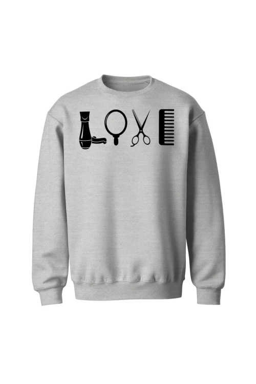 Bluza bez kaptura Love Fryzjerstwo - szara