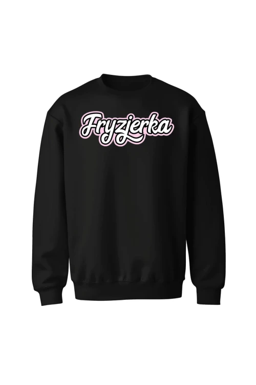 Bluza bez kaptura Fryzjerka napis - czarna