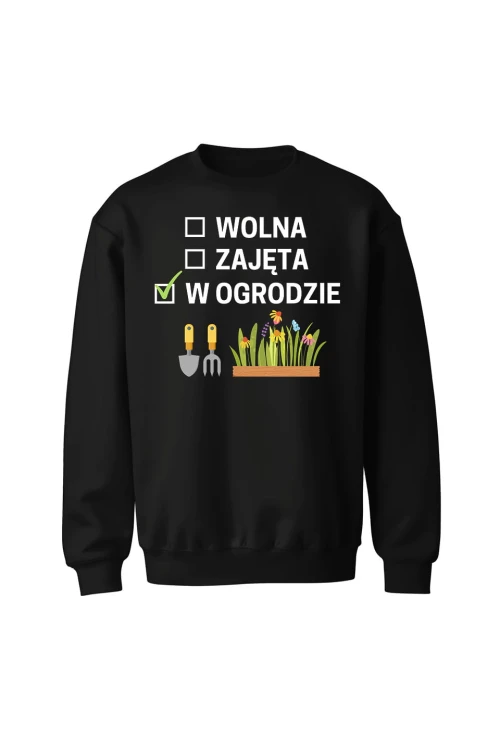 Bluza bez kaptura Wolna zajęta w ogrodzie - czarna