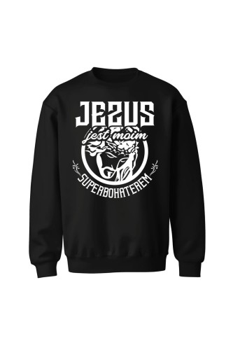 Bluza bez kaptura Jezus jest moim superbohaterem - czarna