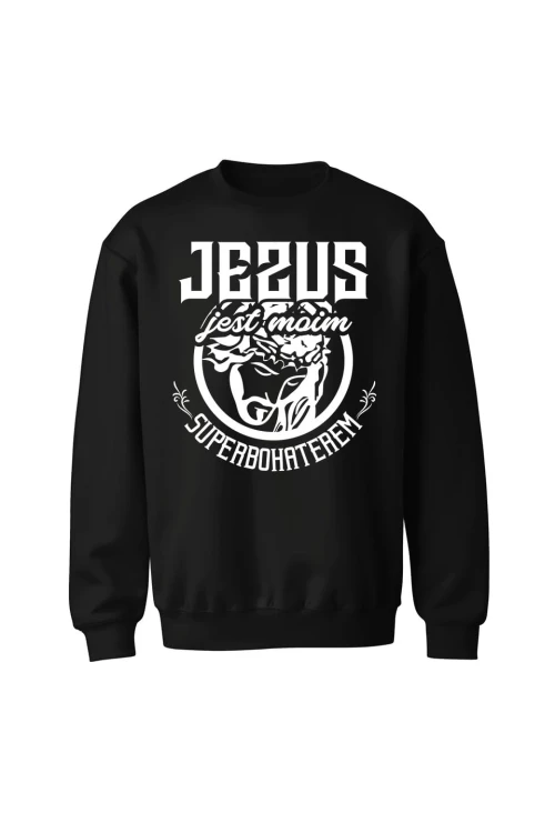 Bluza bez kaptura Jezus jest moim superbohaterem - czarna