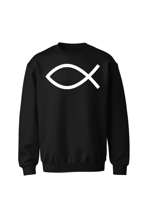 Bluza bez kaptura Symbol Ryby chrześcijański - czarna