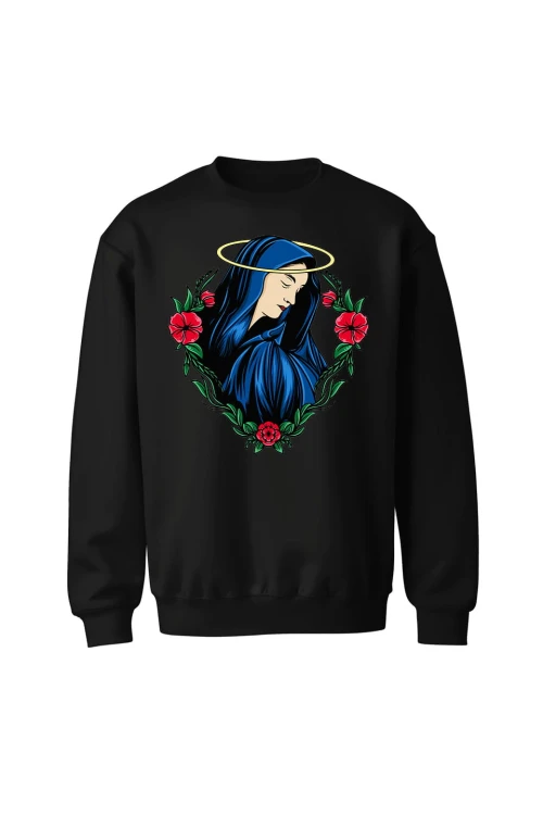 Bluza bez kaptura Wizerunek Maryi - czarna