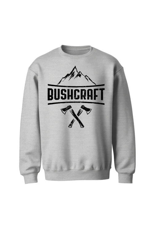 Bluza bez kaptura Bushcraft napis - szara