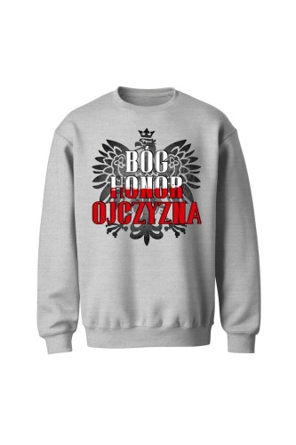 Bluza bez kaptura Bóg Honor Ojczyzna - szara